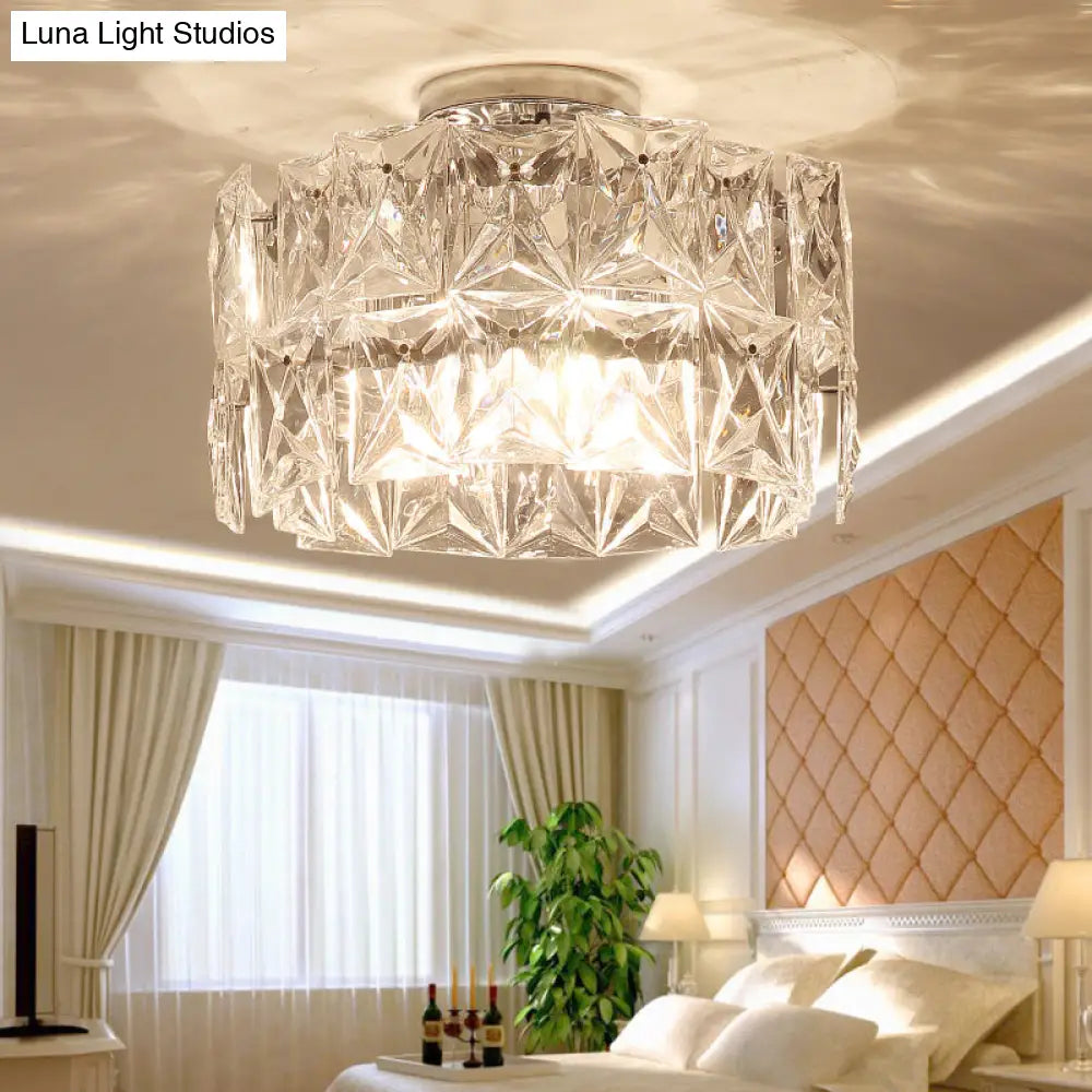 6-Light Clear Crystal Cubic Ceiling Flush Mount For Bedroom Simplicity