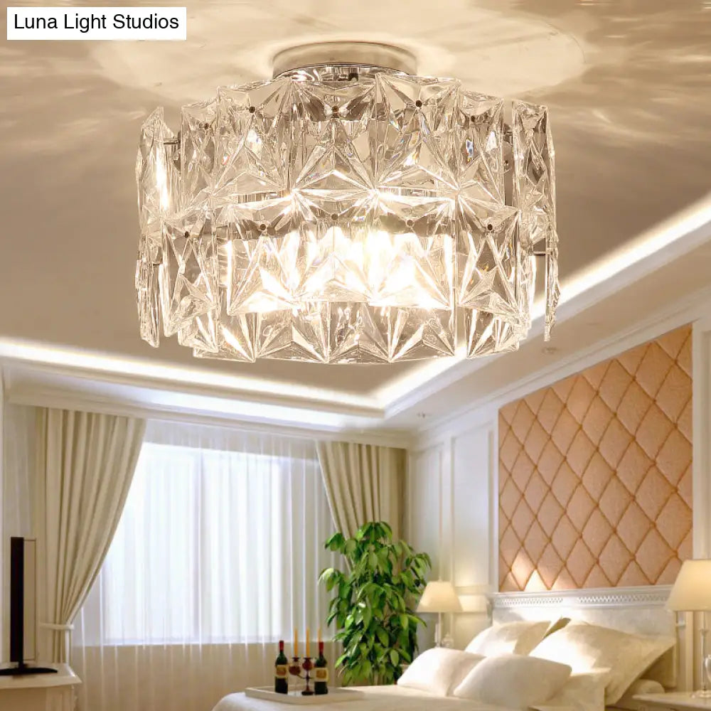 6 - Light Clear Crystal Cubic Ceiling Flush Mount For Bedroom Simplicity