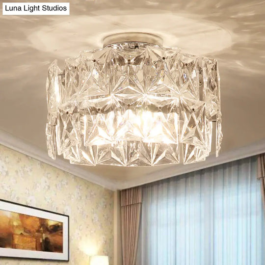 6-Light Clear Crystal Cubic Ceiling Flush Mount For Bedroom Simplicity