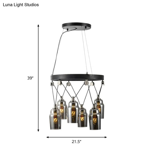 6-Light Cocktail Shaker Chandelier: Loft Black With Clear Glass Suspension Pendant Light