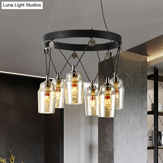 6-Light Loft Black Cocktail Shaker Chandelier Pendant With Clear Glass Suspension Sleek And Stylish