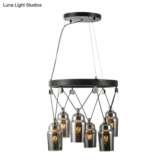 6-Light Cocktail Shaker Chandelier: Loft Black With Clear Glass Suspension Pendant Light