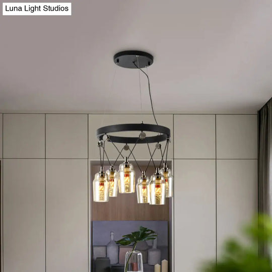 6-Light Cocktail Shaker Chandelier: Loft Black With Clear Glass Suspension Pendant Light