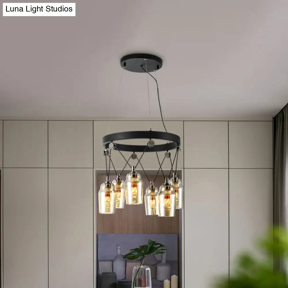 6-Light Loft Black Cocktail Shaker Chandelier Pendant With Clear Glass Suspension Sleek And Stylish