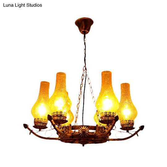 6-Light Crackle Glass Chandelier - Traditional Beige Vase Pendant Light For Living Room