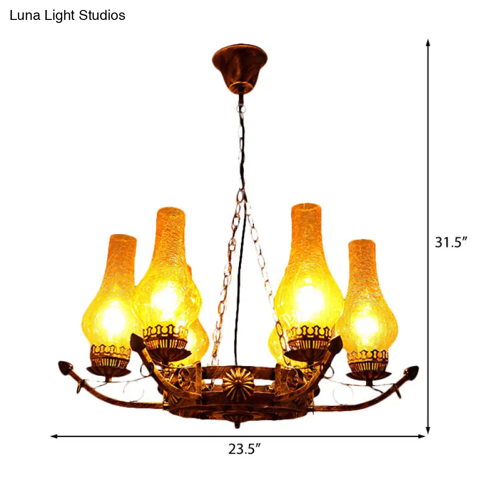 6-Light Crackle Glass Chandelier - Traditional Beige Vase Pendant Light For Living Room