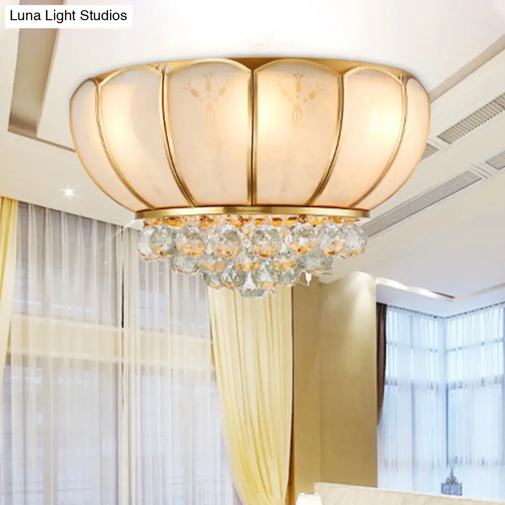 6-Light Crystal Ball Glass Flush Ceiling Lamp - Traditional Bowl Shape White Fixture