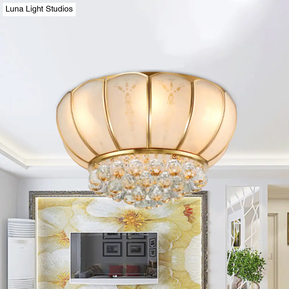 6 - Light Crystal Ball Glass Flush Ceiling Lamp - Traditional Bowl Shape White Fixture