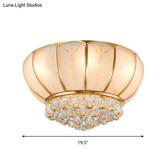 6-Light Crystal Ball Glass Flush Ceiling Lamp - Traditional Bowl Shape White Fixture