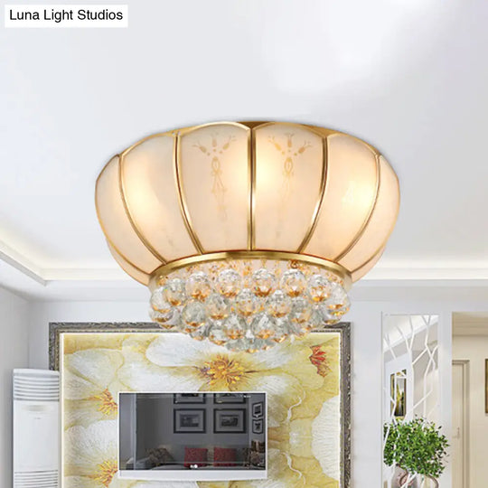 6-Light Crystal Ball Glass Flush Ceiling Lamp - Traditional Bowl Shape White Fixture