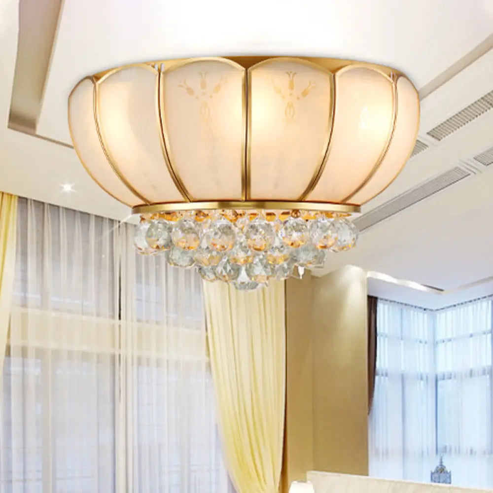 6 - Light Crystal Ball Glass Flush Ceiling Lamp - Traditional Bowl Shape White Fixture
