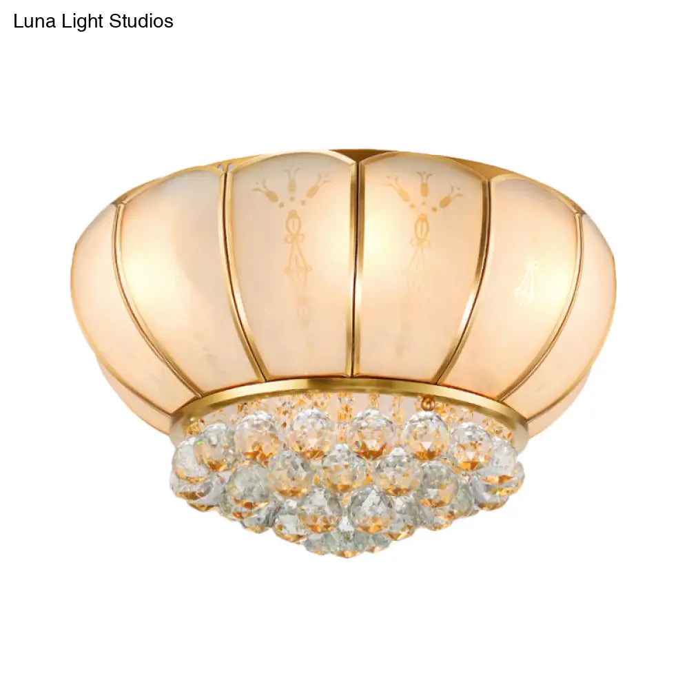 6 - Light Crystal Ball Glass Flush Ceiling Lamp - Traditional Bowl Shape White Fixture