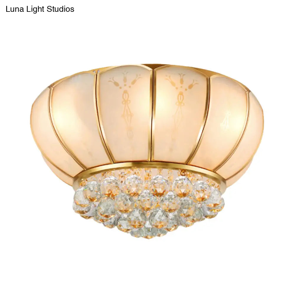 6-Light Crystal Ball Glass Flush Ceiling Lamp - Traditional Bowl Shape White Fixture