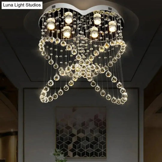 6-Light Crystal Orb Flush Mount Stainless Steel Butterfly Bedroom Ceiling Light