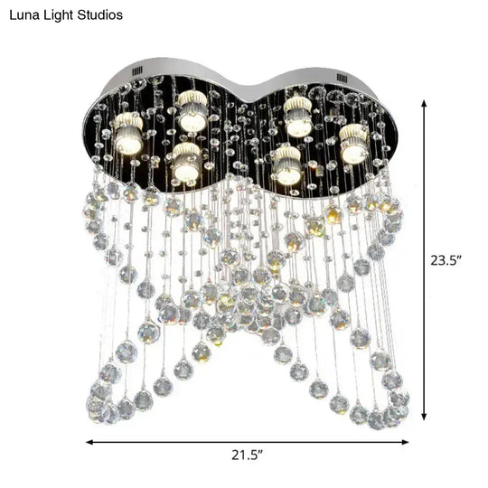 6-Light Crystal Orb Flush Mount Stainless Steel Butterfly Bedroom Ceiling Light