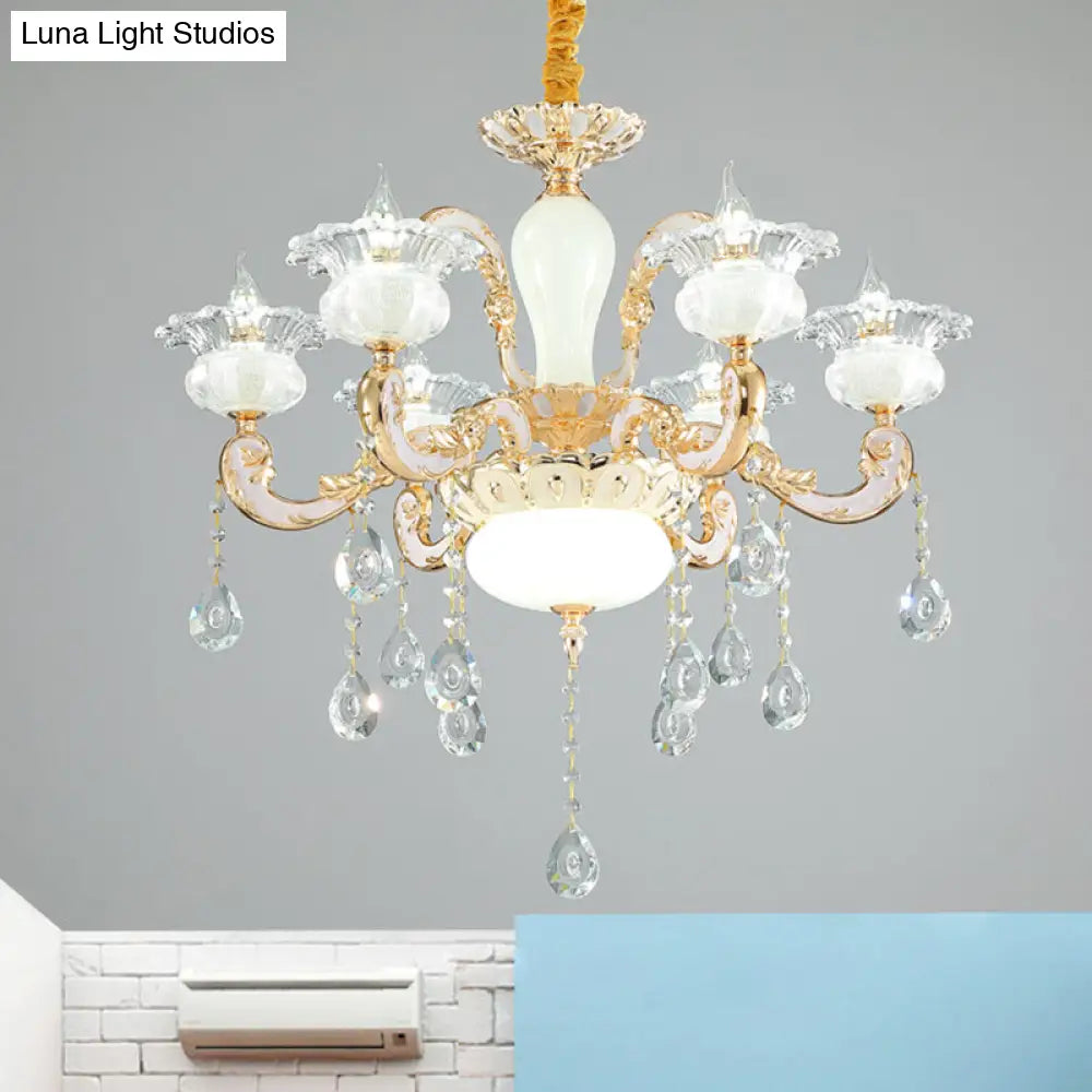 Contemporary Gold Blossom 6-Light Chandelier With Clear And Opal Glass Perfect For Bedroom Pendant