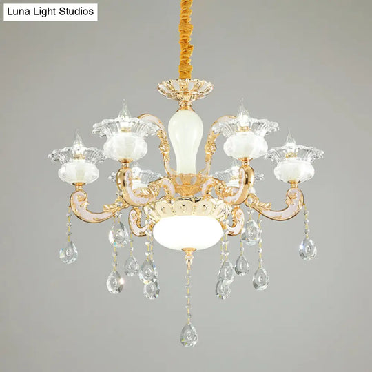 Contemporary Gold Blossom 6-Light Chandelier With Clear And Opal Glass Perfect For Bedroom Pendant