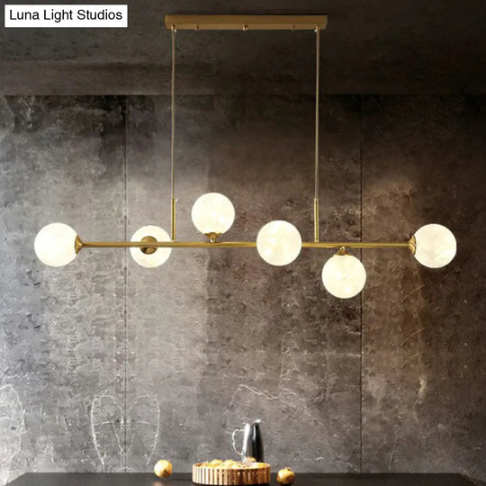 6-Light Linear Dining Room Island Pendant With Postmodern Metallic Finish And Glass Ball Shades