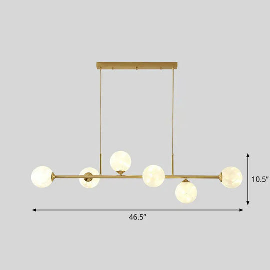 6-Light Linear Dining Room Island Pendant With Postmodern Metallic Finish And Glass Ball Shades