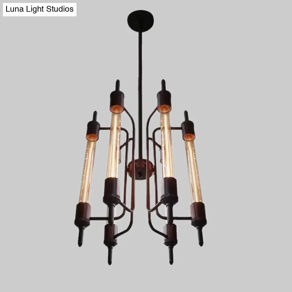 Farmhouse Black Metal Pendant Lamp: 6-Light Linear Hanging Light With Bare Bulb For Restaurants