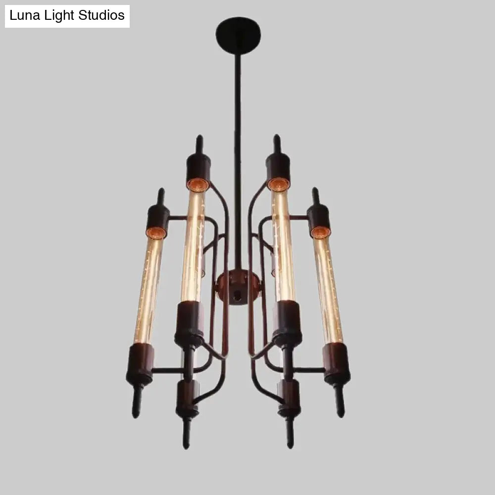 6-Light Linear Hanging Pendant Lamp In Farmhouse Black Metal For Restaurants