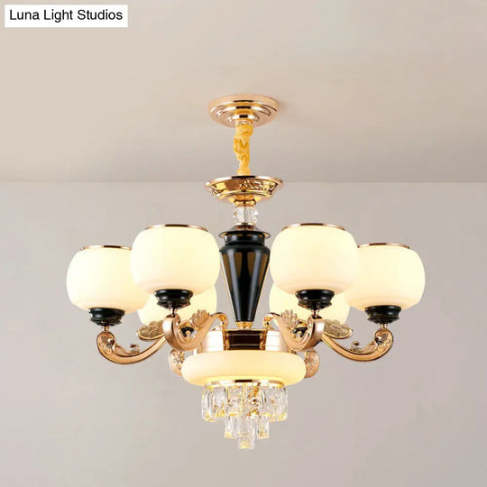 Gold Crystal Block Chandelier With 3 Layers And 6 Lights - Perfect Centerpiece For Your Sitting Room