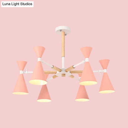 6-Light Scandinavian Hanging Chandelier With Metal Horn Shade For Kids Bedroom