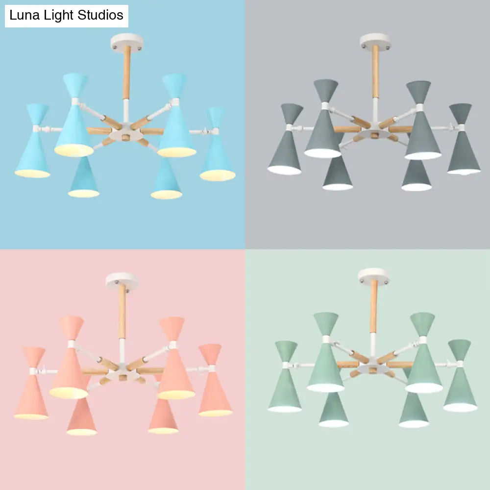 6-Light Scandinavian Hanging Chandelier With Metal Horn Shade For Kids Bedroom