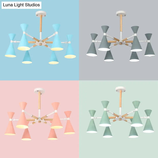 6-Light Scandinavian Hanging Chandelier With Metal Horn Shade For Kids Bedroom