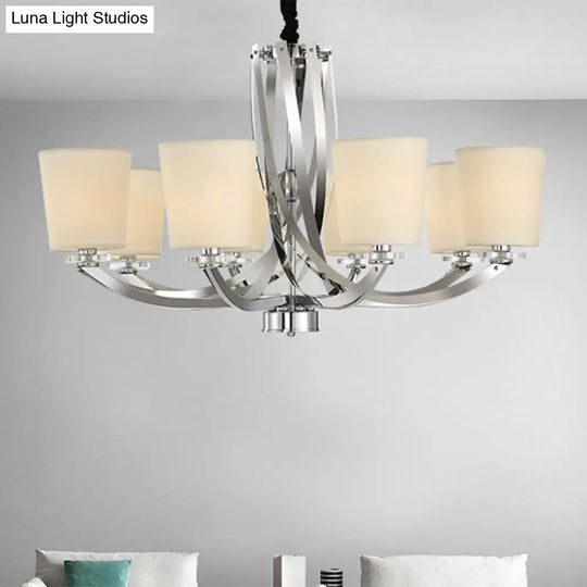 Silver Cylinder Chandelier - Elegant 6-Light Iron Pendant Fixture With Fabric Shade