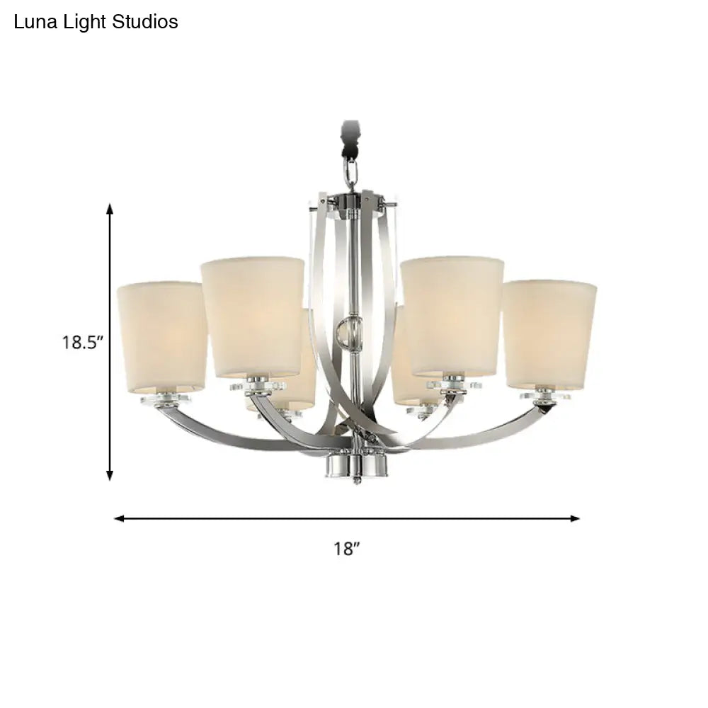 Silver Cylinder Chandelier - Elegant 6-Light Iron Pendant Fixture With Fabric Shade