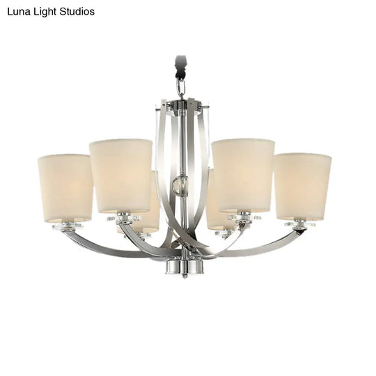 Silver Cylinder Chandelier - Elegant 6-Light Iron Pendant Fixture With Fabric Shade