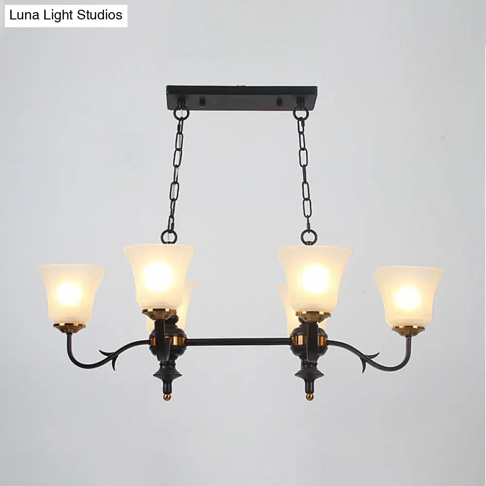 6-Light Traditional Bell Pendant Ceiling Lamp In Black With White Glass Shades - Ideal For Dining