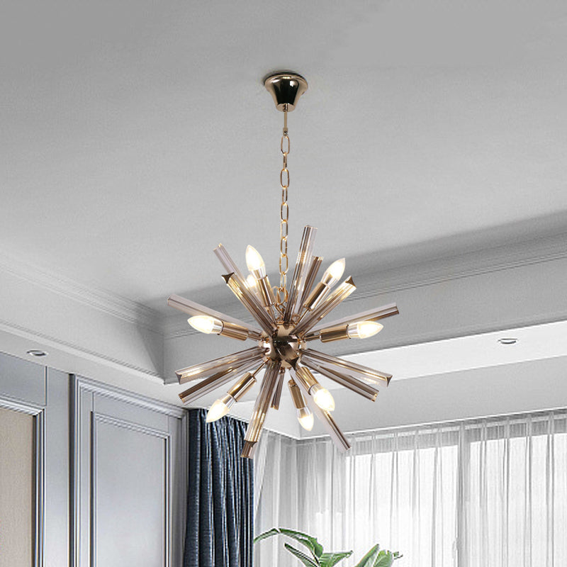 Modern Grey Crystal Starburst Chandelier Pendant Light - 9/16 Lights Hanging Ceiling Fixture For