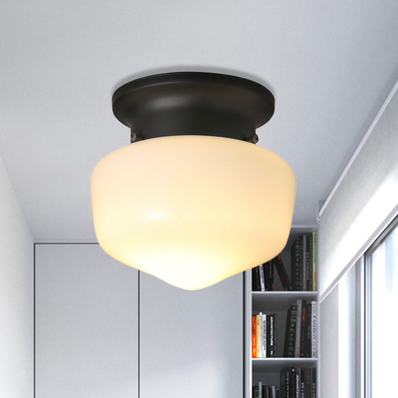 Modern 1-Light Flush Mount With Milk Glass Shade - White Schoolhouse Ceiling Lamp