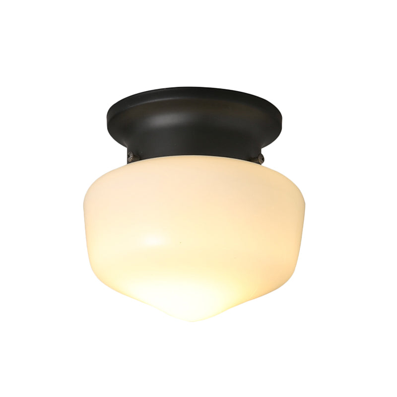 Modern White Schoolhouse Flush Mount Ceiling Lamp - Contemporary 1-Light Fixture with Milk Glass Shade