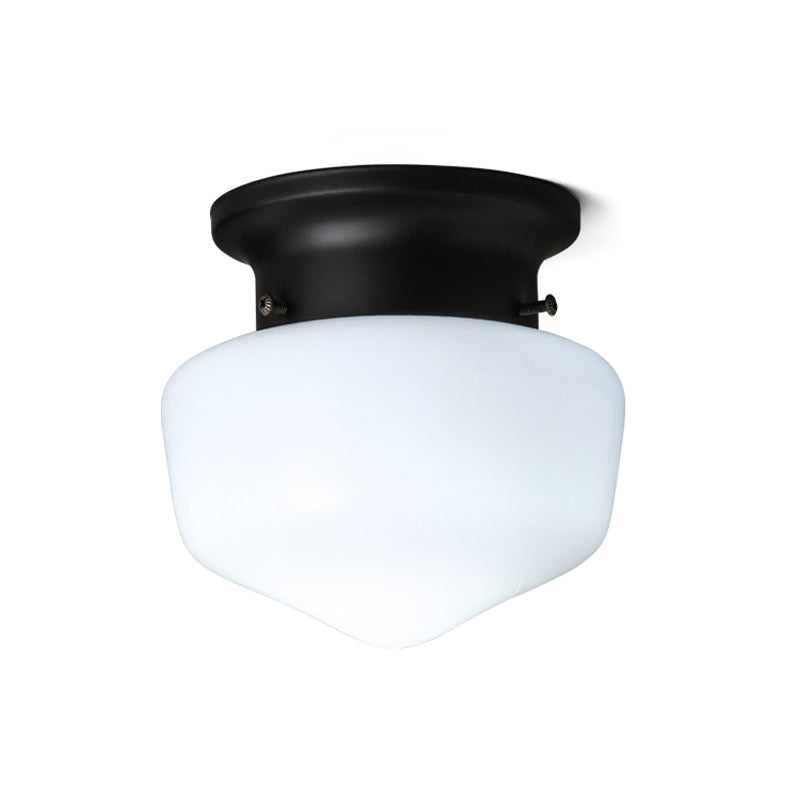 Modern 1-Light Flush Mount With Milk Glass Shade - White Schoolhouse Ceiling Lamp