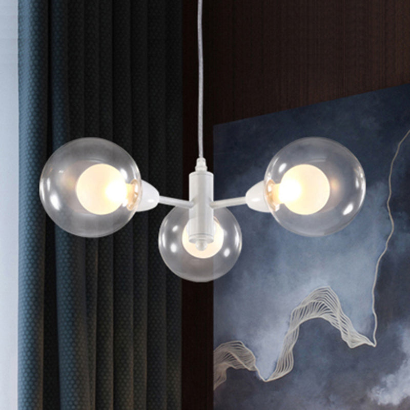 Globe Dining Room Chandelier - Modern Led Hanging Ceiling Light In White 3/6/9 Clear Glass Lights 3