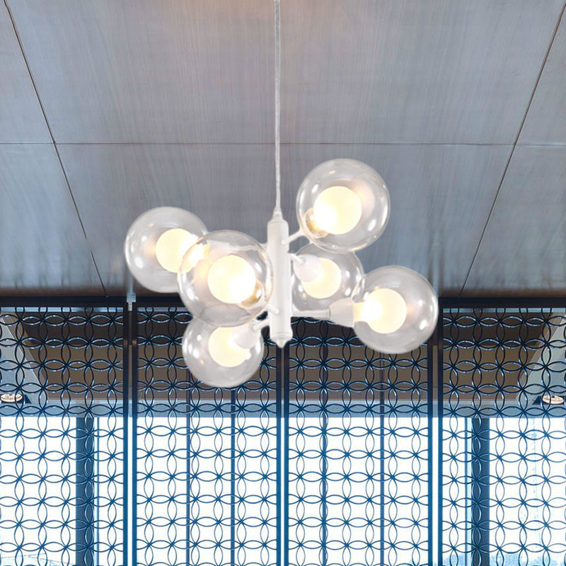 Globe Dining Room Chandelier - Modern Led Hanging Ceiling Light In White 3/6/9 Clear Glass Lights