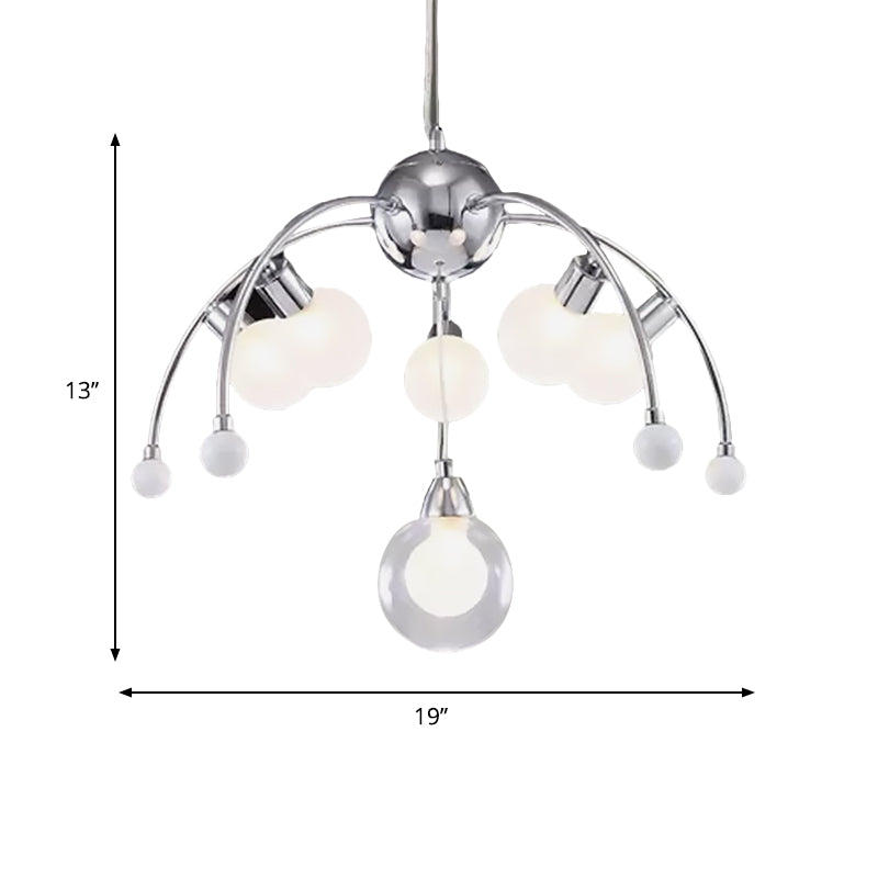 Modern Chrome Bubble Chandelier With White Glass And Led Lights - 6/9 Light Ceiling Fixture