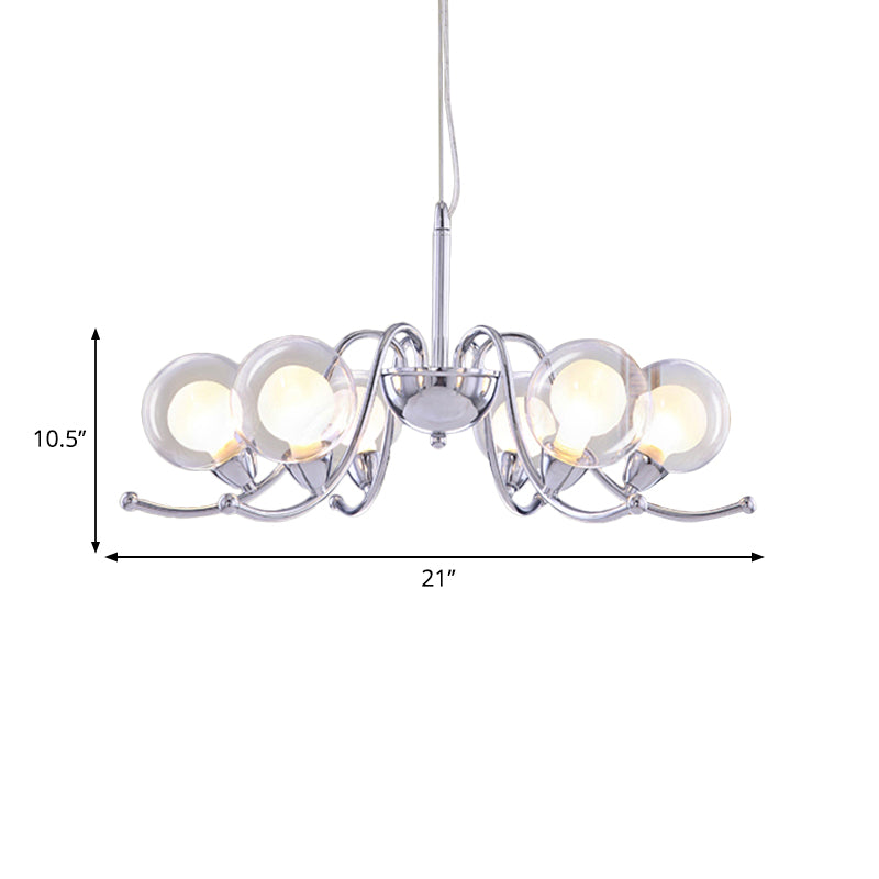 Contemporary Chrome Led Orb Chandelier With Clear Glass And Multi Lights Stylish Pendant Light