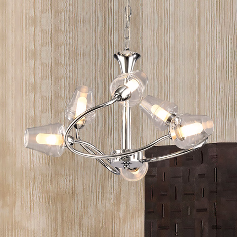 Modern Cone Chandelier - Clear Glass Multi-Light Led Pendant Lamp With Chrome Finish