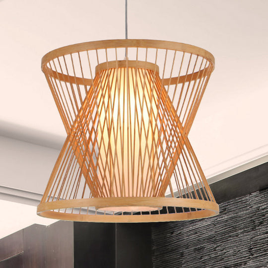 Asian Bamboo Lantern Pendant Light With Paper Inside Shade - Restaurant Hanging Lamp Series