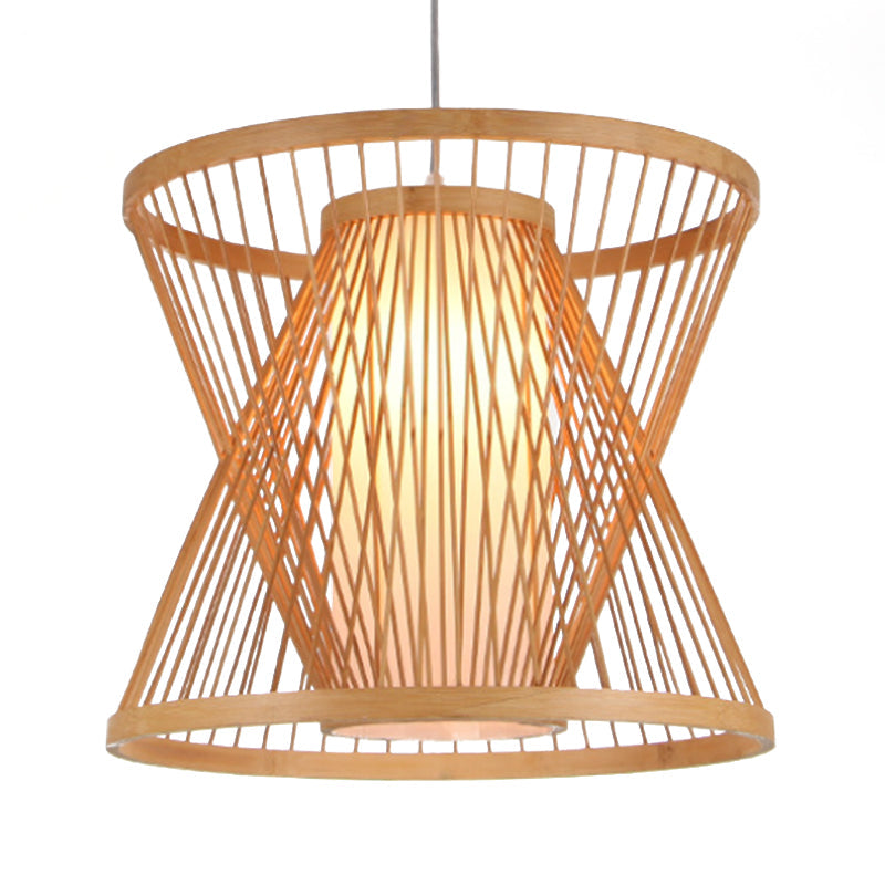 Asian Bamboo Lantern Pendant Light With Paper Inside Shade - Restaurant Hanging Lamp Series
