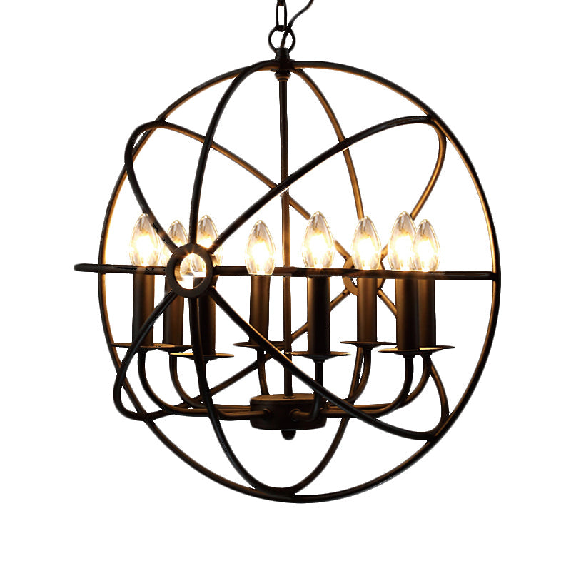 Antique Style Ball Cage Pendant Lighting - 4/5/6/8 Lights - Black Metal Light Fixture for Dining Room