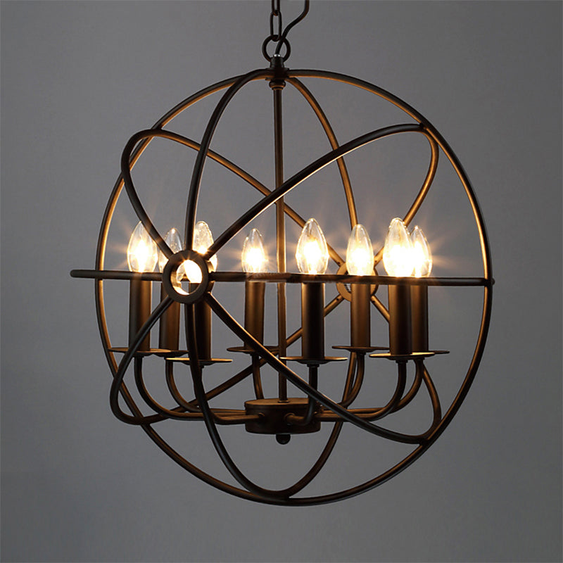 Antique Style Ball Cage Pendant Lighting - 4/5/6/8 Lights - Black Metal Light Fixture for Dining Room