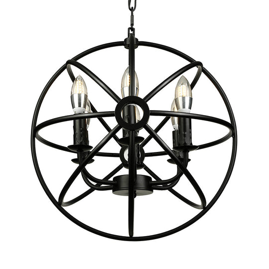 Vintage Black Metal Ball Cage Pendant Lighting For Dining Room - 4/5/6/8 Lights Antique Candle Style