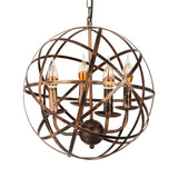 Vintage Style Antique Brass Chandelier Light Fixture- 4-Head Ceiling With Iron Globe Cage Shade -