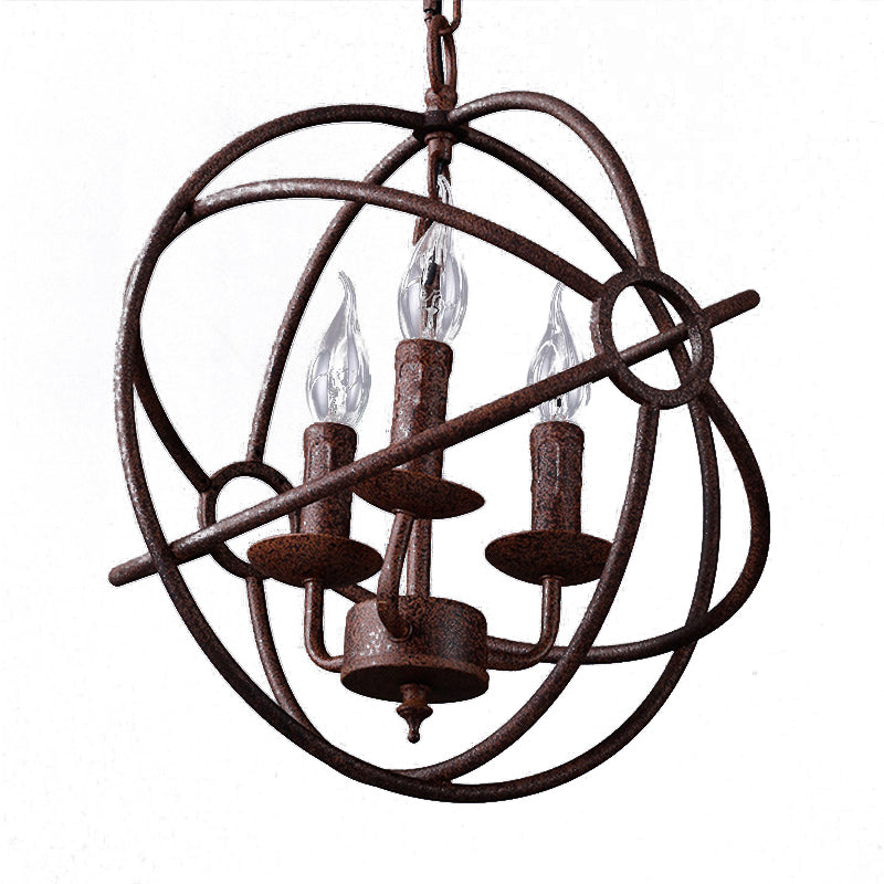 Spherical Wrought Iron Hanging Light: Antique Style Indoor Chandelier Lamp in Black/Rust with 3/6/7 Lights