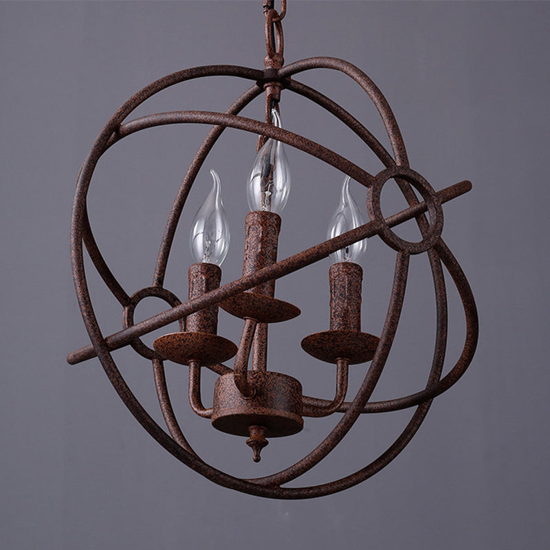 Spherical Wrought Iron Hanging Light - Antique Style Chandelier Lamp With Wire Frame 3/6/7 Lights